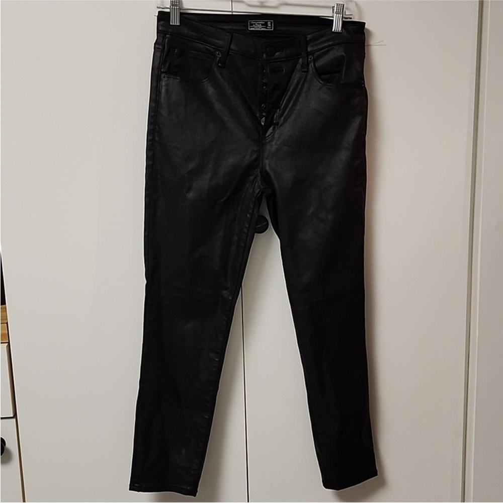 Abercrombie and Fitch high rise skinny ankle black coated faux leather pants